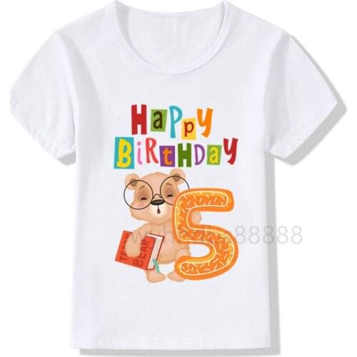 Boys Bear Birthday Number Print T Shirt Children Birthday T-shirts Boy&Girl Funny Gift Tshirt Present