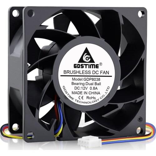 1 Piece Gdstime 8038 Dual Ball 3 inches Big Airflow 4 Pin 8cm DC Brushless Fan 80mm x 38mm PC Cooling Fan 12V 80x80mm