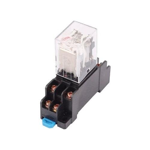HH52P-L AC 110V Coil 8 Screw Terminals DPDT 35mm DIN Rail Power Relay w Socket