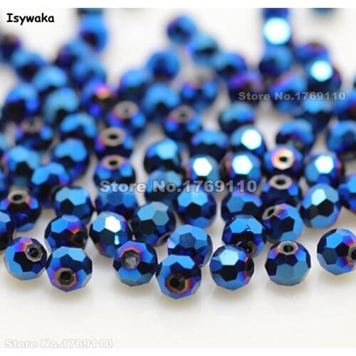 Isywaka Shining Blue Color 100pcs 4mm Round Austria Crystal Bead Ball Glass Bead Loose Spacer Bead for DIY Jewelry Making