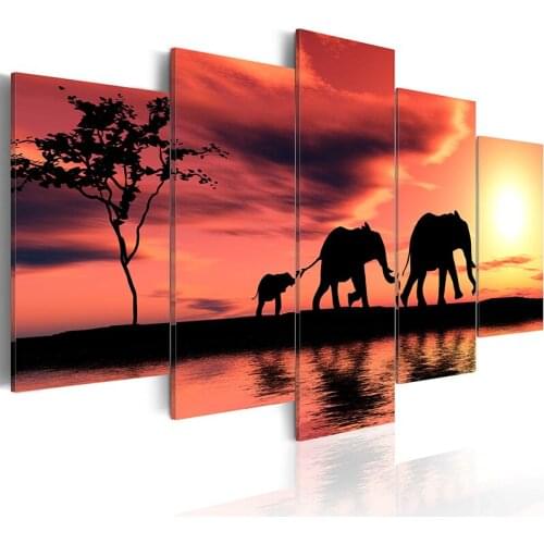Painting Elephant Wall Art 5d Diy Diamond Handmade Full Round Drill 5 Pcs Embroidery Cross Stitch Picture Animal Mosaic Gifts