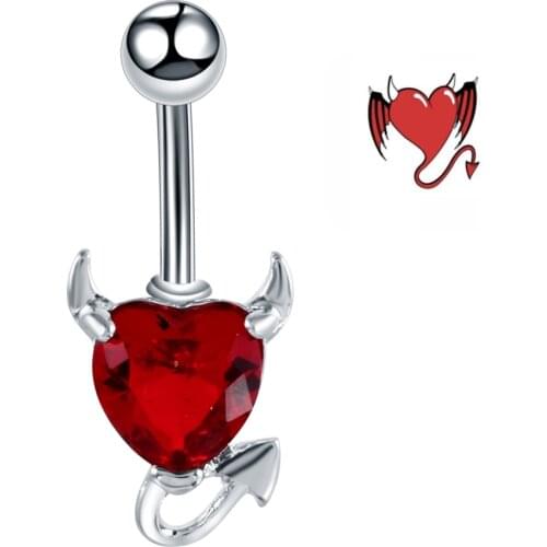 1PC Steel Garnet Heart Zircon Crystal Devil Love Heart Belly Button Rings Navel Piercings Nombril Ombligo Women Fashion Jewelry