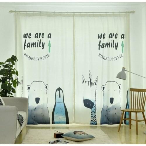 Polar Bear Korean Children Room Curtains for Bedroom Half Printed Window Kids Curtains for Living Room Boys and Girls Curtains