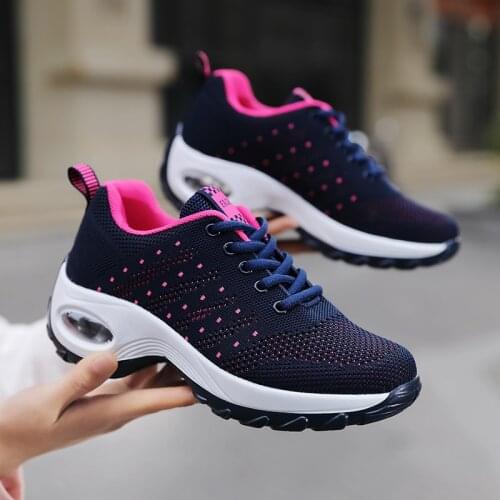 Sport Shoes For Women Air Cushion 5CM Height Increase Platform Sneakers Breathable Mesh Lace-up Running Shoes Jogging Gym Shoes