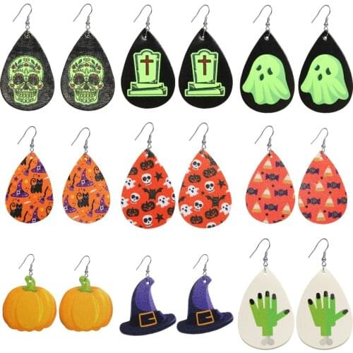 2021 Hip Hop Halloween Horror Skull Pumpkin Bat Round Earrings Pendant Jewelry Men’s Women’s Youth Party Charm Gift Jewelry