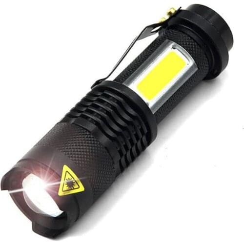 Zoomable Mini Led Flashlight Penlight Dual Q5 COB Torch Lanterna Small flash light Camping Walking lighting fishing AA or 14500