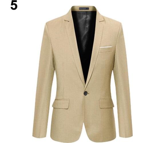 Men Fashion Slim- Fit Formal One Button Suit Blazer Coat Jacket Outwear Top