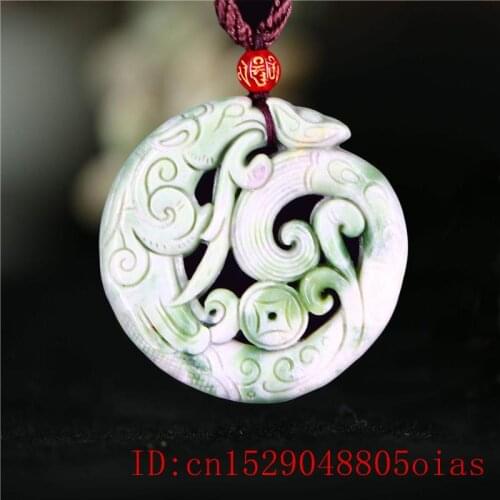 Jade Phoenix Pendant Necklace Gifts Chinese Amulet Women for Natural Green Carved Double-sided Jewelry Charm Men Fashion