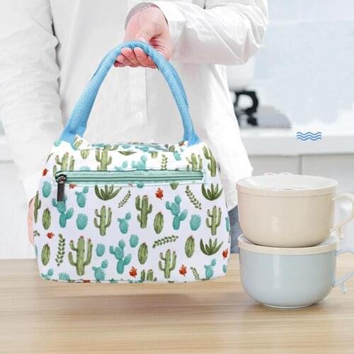 New Zipper Lunch Bag with Aluminum Foil Waterproof Flamingo Cactus Thermal Insulation Bag for Camping Tote Warmer Picnic Bag