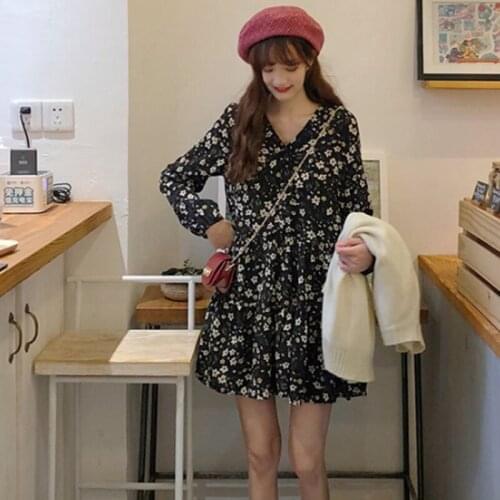 2021 New Spring and Autumn Floral Dress Korean Version of The Long Section Was Thin, Little Fairy Base Skirt A-line Skirt