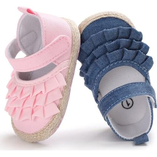 New Newborn Infant Baby Girl Summer Kids Shoes Soft Sole Crib Prewalker Toddler Anti-Slip Solid Ruffled First Walkers