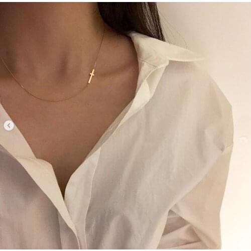 Real 925 Sterling Silver Cross Choker Necklace for Women Teen Girls Dainty Party Gothic Gold Jewelry 2021