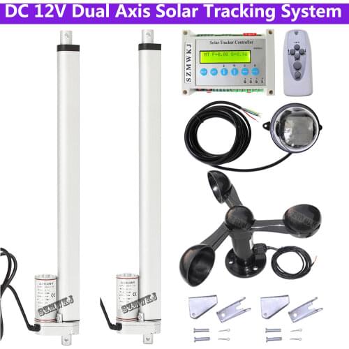 Complete Dual Axis Solar Tracking Tracker W/ 2*18" (East-West&South-North) Linear Actuator Motor W/ LCD Controller W/ Anemometer