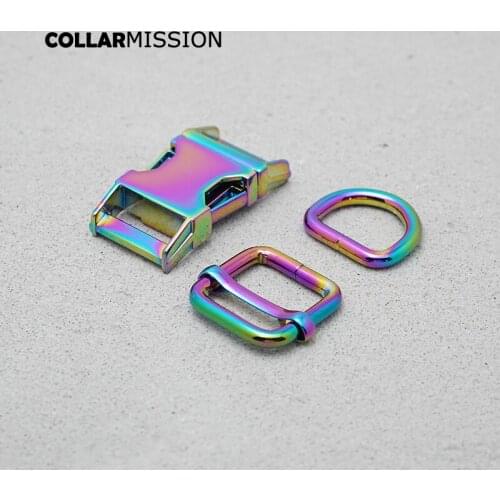 20mm Rainbow Metal Plated Buckle (Metal Buckle+ Adjust Buckle+ D Ring / set) For Backpack Webbing Dog Collar Bag DIY Accessory