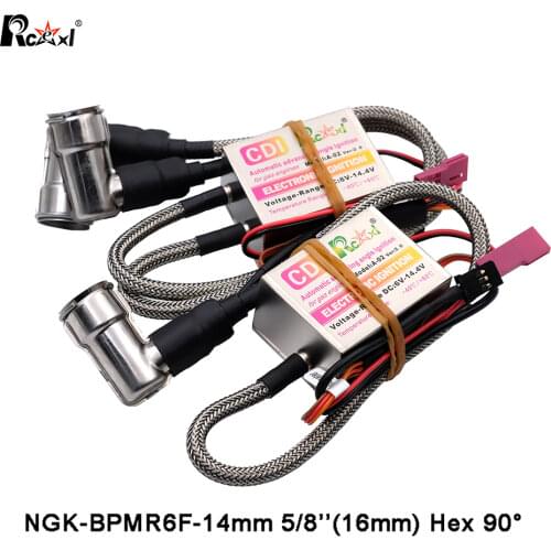 Rcexl Single Ignition CDI NGK-BPMR6F-14mm 5/8’’(16mm) Hex 90 Degrees for Gas Petrol Engine RC Airplane