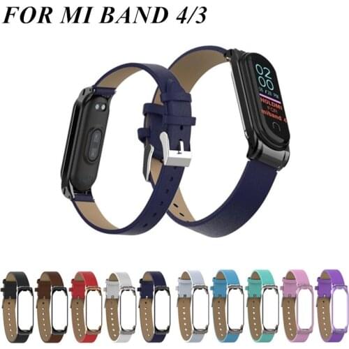 Stainless Mi Band 4 3 Metal strap For xiaomi Mi Band 4 3 PU Colorful Leather Bracelet MiBand 4 3 Wristbands Replacement straps
