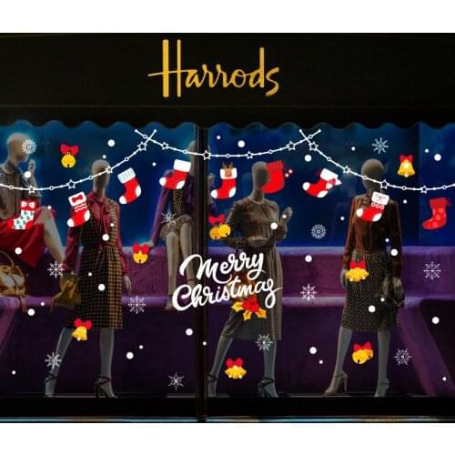 DIY Christmas stickers Christmas socks wall stickers shop window glass doors windows background decorations removable stickers