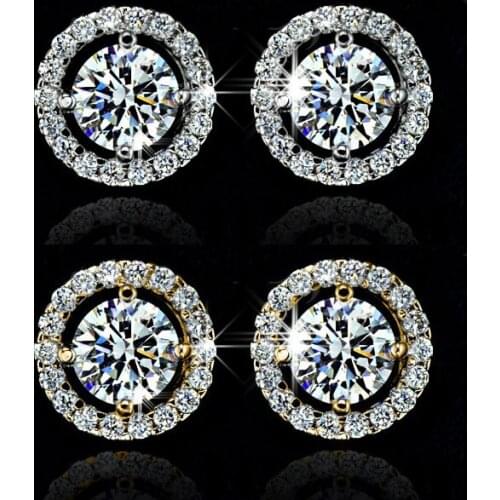 Luxury Female Crystal White Zircon Stud Earrings Simple Gold Color Round Earrings Vintage Wedding Earrings For Women