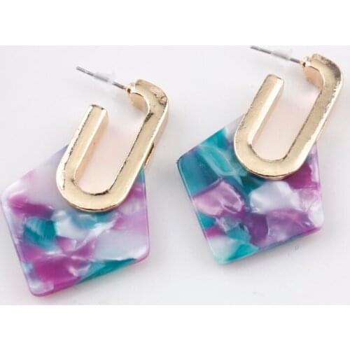 ZWPON 2020 Geometric Acetate Rhombus Hoop Earrings Fashion Women Korean Earrings Designer Jewelry Wholesale