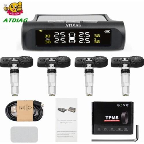 TPMS Solar Power Tyre Pressure Monitoring System with 4 Sensors LCD Real-time Display Car Tire Pressure Auto Alarm System