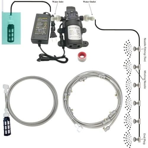 20FT-60FT 60W Diaphragm Pump Fog Machine Water Sprayer Misting Cooling System With Filter For Water Tank Mist