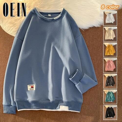 OEIN 2021 New Fashion Hoodies Men Round Collar Solid Pink Mens Sweatshirts Long Sleeve Trendy Streetwear Male Casual Pullovers