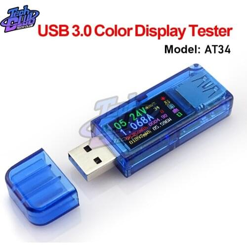 AT34 USB 3.0 Color LCD Display Voltmeter Ammeter Voltage Current Meter Multimeter Battery Charge Power Bank USB Tester