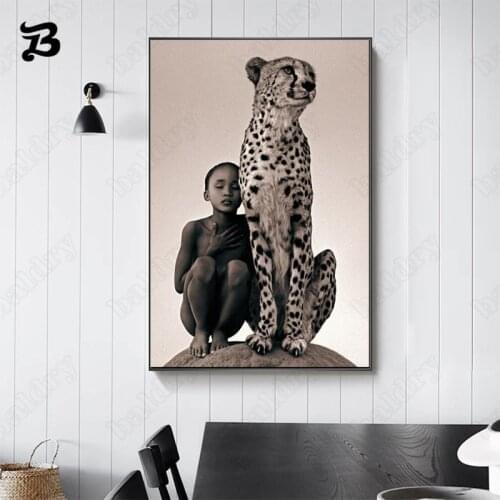 Vintage Canvas Painting Child Accompanied By Animal Around Poster and Print Wall Art Pictures for Living Room Home Decoration