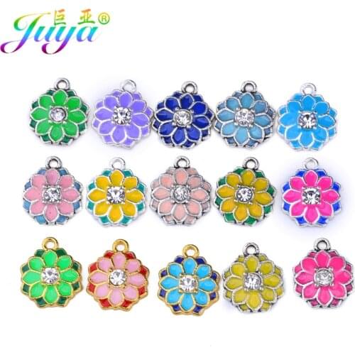 Juya Gold/Antique Silver Color Jewelry Supplies Enamel Resin Flower Charms For Women Kid Decoration Vintage Jewelry Making