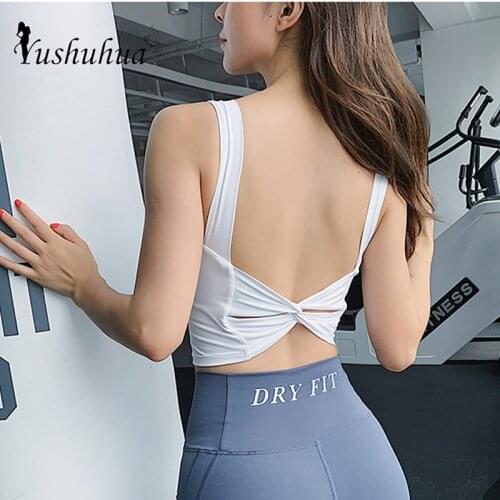 Yushuhua Womens Yoga Bra Big backless Fitness Vest Cross Hem shockproof Sports Bra Gym Sexy U collar Sports Workout Underwear