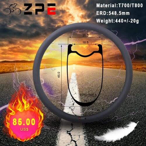 ZPE carbon rim 700C Disc brake 45mm Road Bike UD Matte Clincher Tubular Tubeless For Bicycle Wheels
