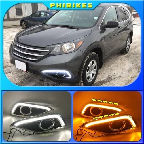 1Pair Car LED DRL Daytime Running Lights Fog Lamp Case For Honda CR-V CRV 2012-2014 with Turning signal Day Light