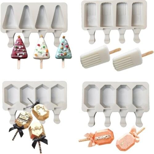 4-Cavities Ice Cream Making Mold DIY Baking Cake Mold Popsicle Maker Silicone Mould