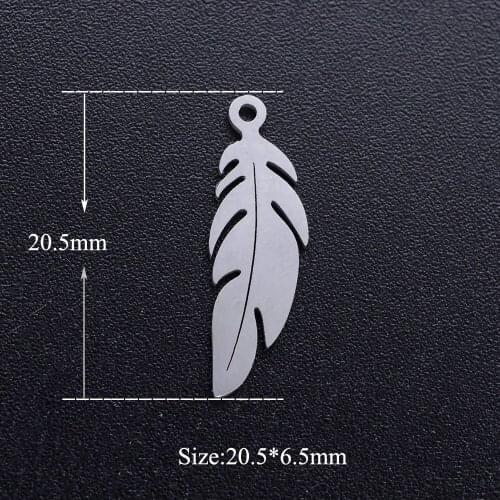 5pcs/lot Feather Stainless Steel DIY Charms Wholesale Factory Sale Jewelry Finding Supplies OEM Charm Accepted High Polished