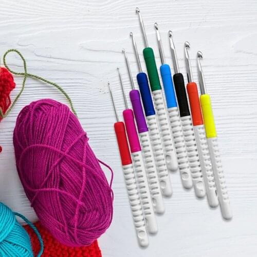 9pcs Double Color Plastic Handle Sweater Needles Crochet Hooks Set DIY Crafts