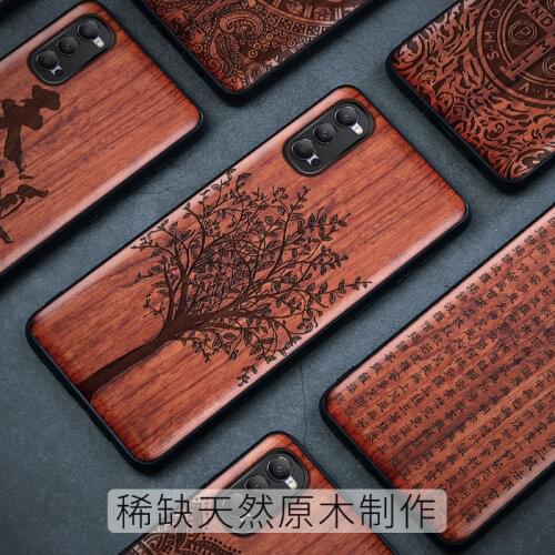 Carveit Carved Accessories For Mobile Phones Wood Case OPPO Reno 4 Pro SE Luxury Patterns Cover Wooden Soft-Edge Shell Thin Hull