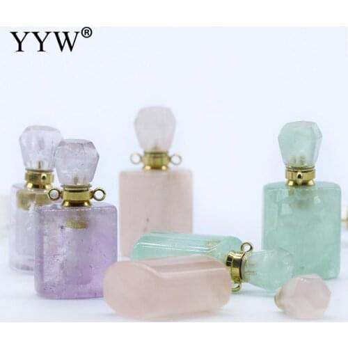Amethysts Natural Gems Stone Perfume Bottle Pendant Fluorite Healing Chakra Crystal Quartz Perfume Bottle Necklace Pendants