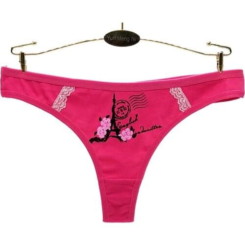 Free Shipping 5Pcs/Lot Sexy Lady T Panties Fashion T-String Printed Cotton Panties Stock Womens Thong Panty Head 87370