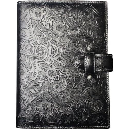 Embossed Pattern Genuine Leather Travel Notebook With 4 Credit Card Slots Air Tickets Slot Bill Holder Case For Business Diary