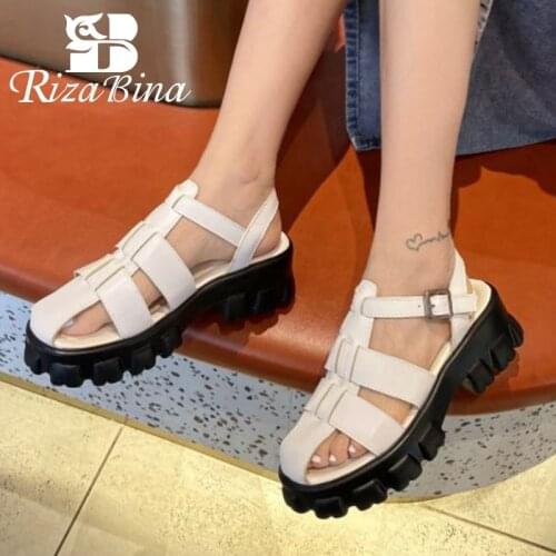 RizaBina Size 32-43 Women Sandals Street Fashion Platform High Heels Summer Shoes Woman 2021 Buckle Casual Office Lady Footwear