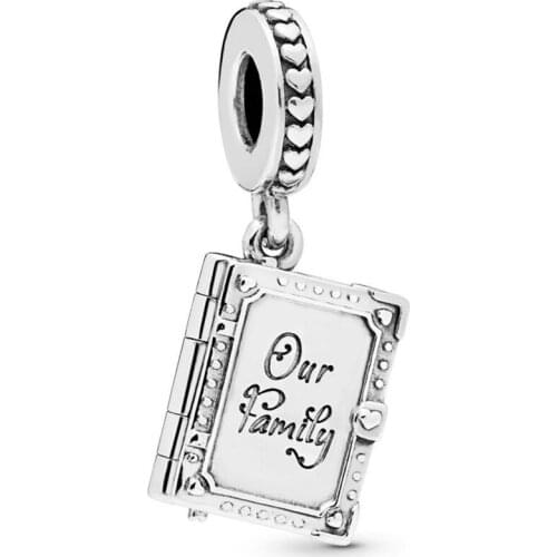 Genuine 925 Sterling Silver Family Book With Our Family To My Mother Thank You Charm Fit Pan Bracelet & Necklace Jewelry