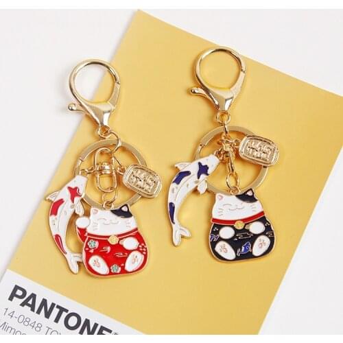 2020 Cute Japan Anime Maneki Neko Lucky Cat Fortune Koinobori Keychain Key Chain Car For Women Bag Pendent D458