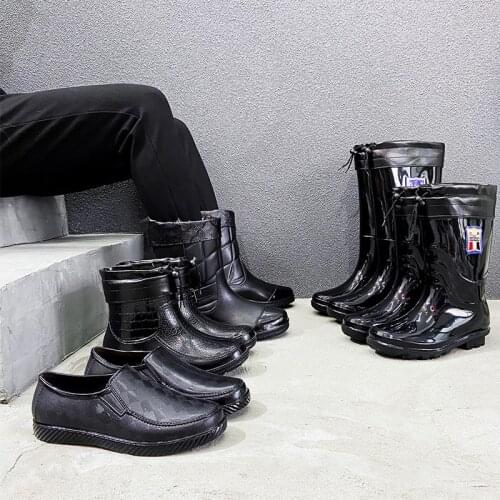 Black Rainshoes Mens Summer Fashion Mens Rain Boots Outdoor Car Washing Waterproof Shoes Low-Top Non-Slip Mens Kitchen Shoes