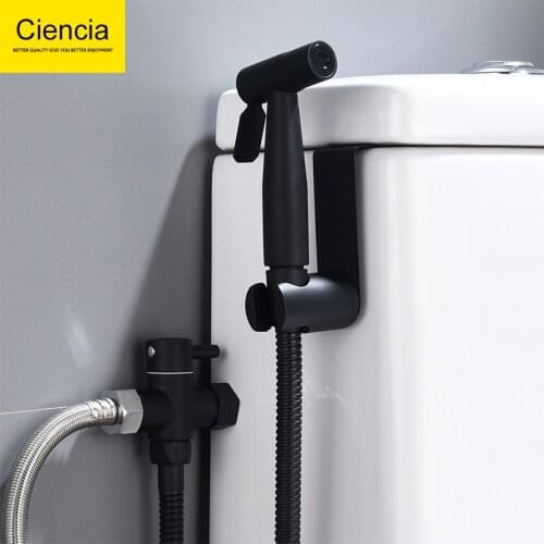 Black bidet set toilet companion flushing spray gun European 3/8 shower faucet one inlet and two outlet valve