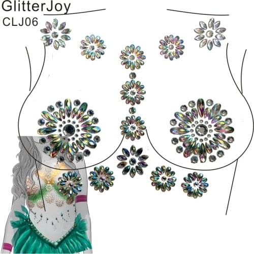CLJ06 1Pc Paste Nipple Covers Bra Breast Pasties Chest Jewel Adhesive Stickers for Fiesta, Carnival or Rave Party