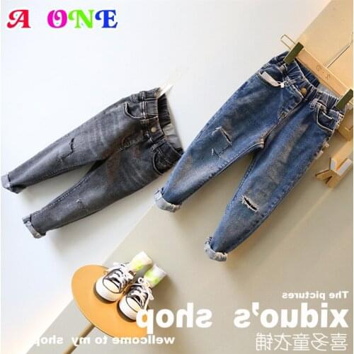 Spring Autumn girls pants toddler pants kids baby bottoms ruffle pants casual hole washed girls pencil pants