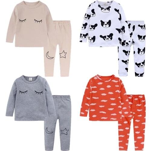 Children Homewear 2Pcs Long Sleeve Trousers Baby Boy Cartoon Casual Pajamas Kid Girl Cloud Dog Pattern Outfit Toddler Infant Set