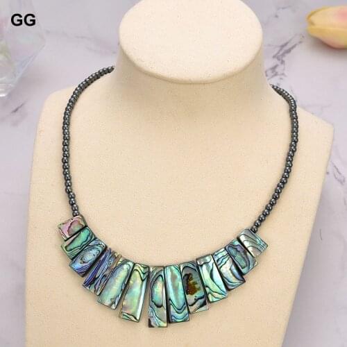 GuaiGuai Jewelry Paua Abalone Shell Hematite Necklace 18"