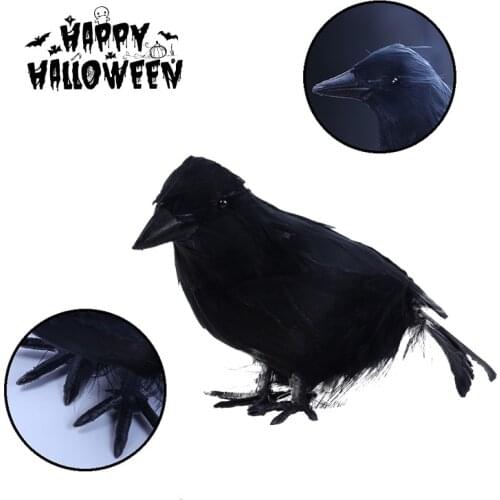Halloween Simulation Black Crow Animal Model Artificial Crow Black Bird Raven Prop Scary Decoration For Party Supplies 16*7CM