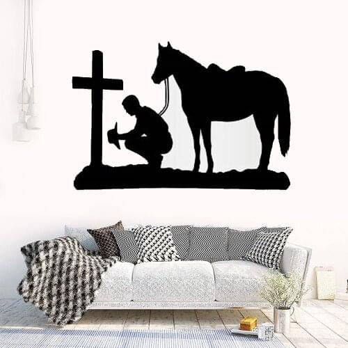 Cowboy Praying Kneeling Cross Horse Wall Decal Wall Decals Art Decals Mural Vinyl Removable FB-126